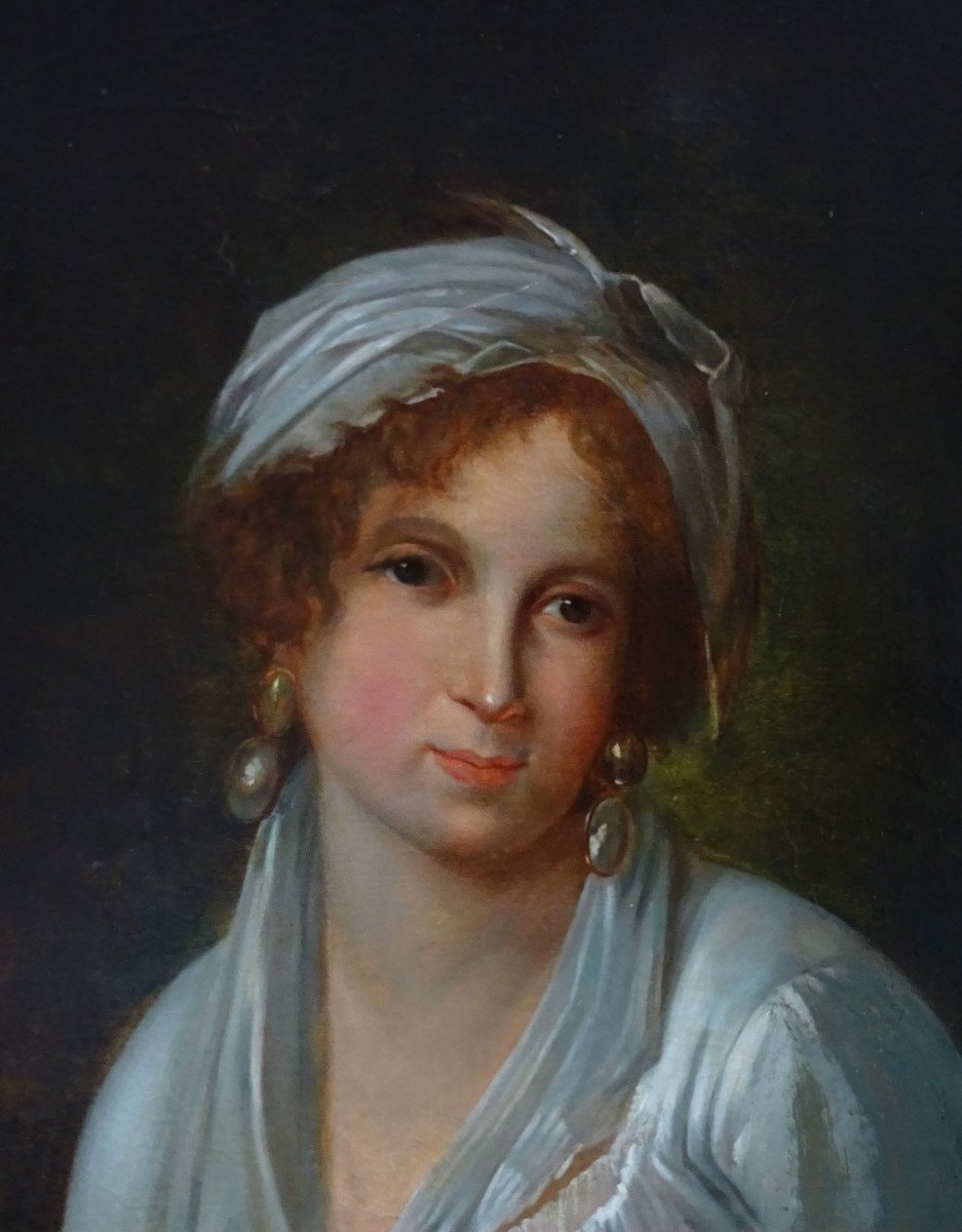 Portrait De Femme d'Epoque Ier Empire Ecole Française Du XIXème Siècle Hst-photo-1