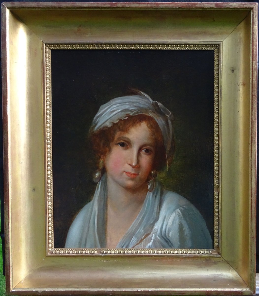 Portrait De Femme d'Epoque Ier Empire Ecole Française Du XIXème Siècle Hst