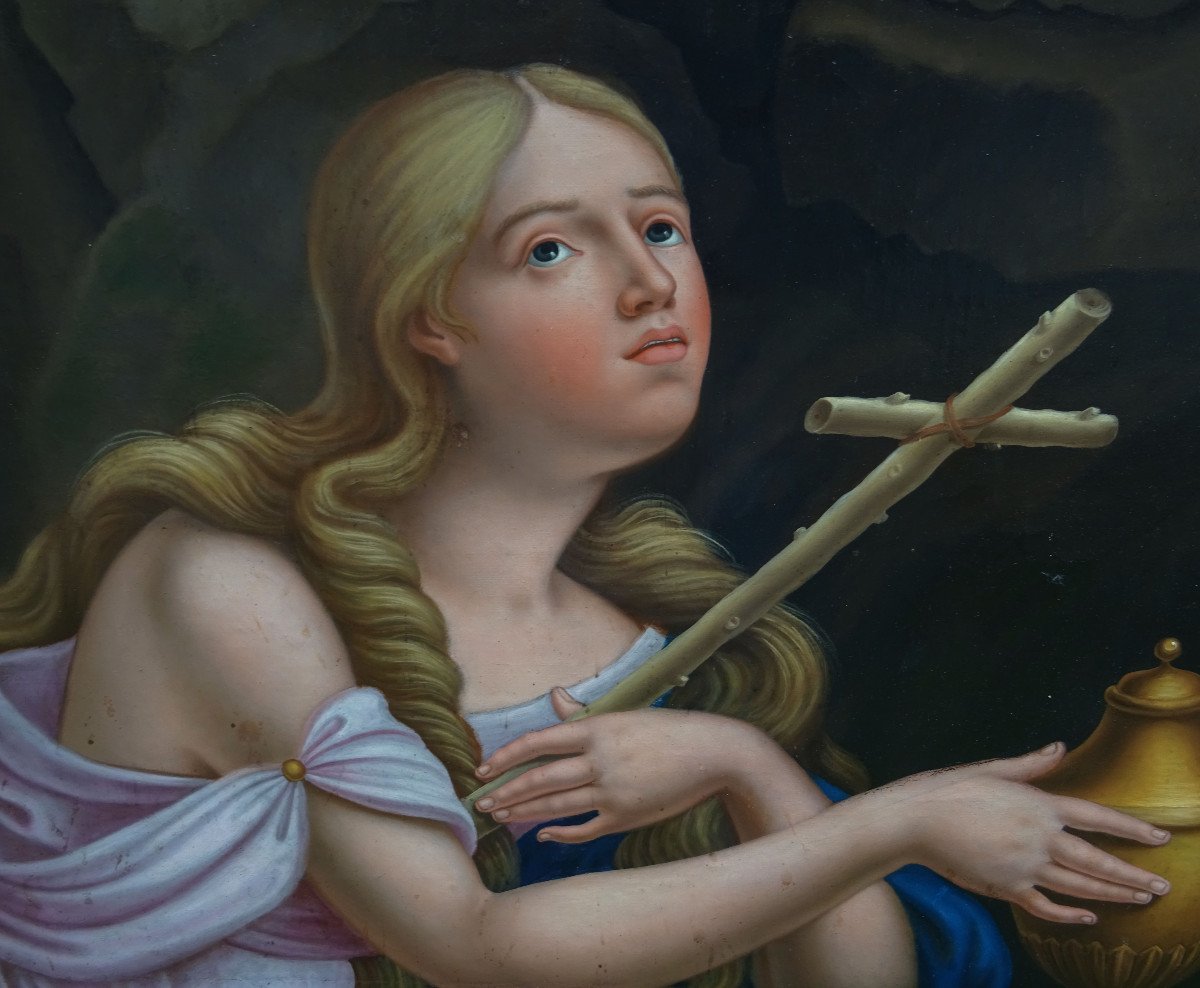 Large Portrait Of Saint Mary Magdalene Hst From The Beginning Of The XIXth Century-photo-2