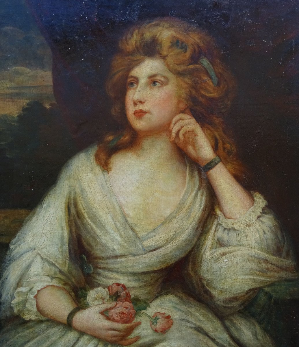 Portrait De Jeune Femme Ecole Anglaise Du XVIIIème Siècle Huile Sur Toile-photo-3