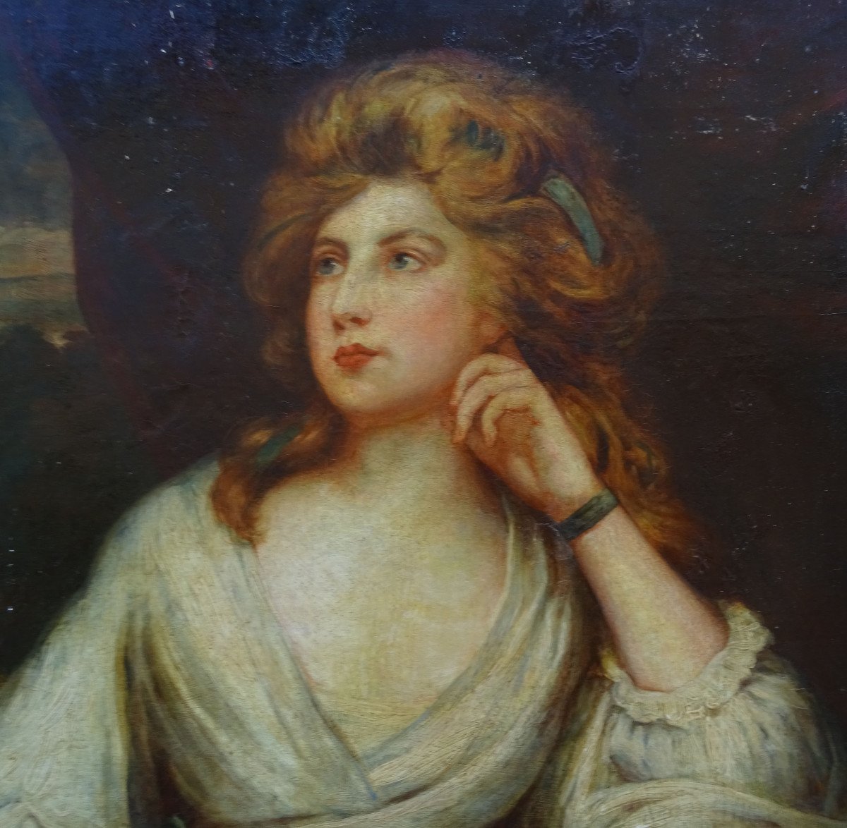 Portrait De Jeune Femme Ecole Anglaise Du XVIIIème Siècle Huile Sur Toile-photo-1