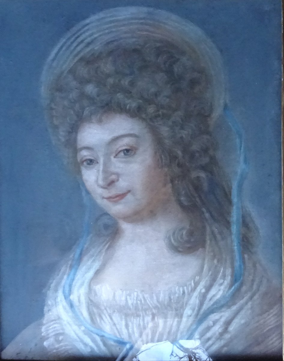 Portrait De Femme d'Epoque Louis XVI Ecole Française Du XVIIIème Siècle Pastel-photo-1