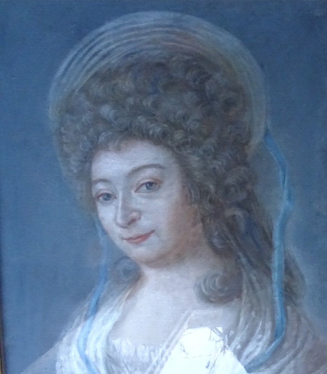 Portrait De Femme d'Epoque Louis XVI Ecole Française Du XVIIIème Siècle Pastel-photo-2