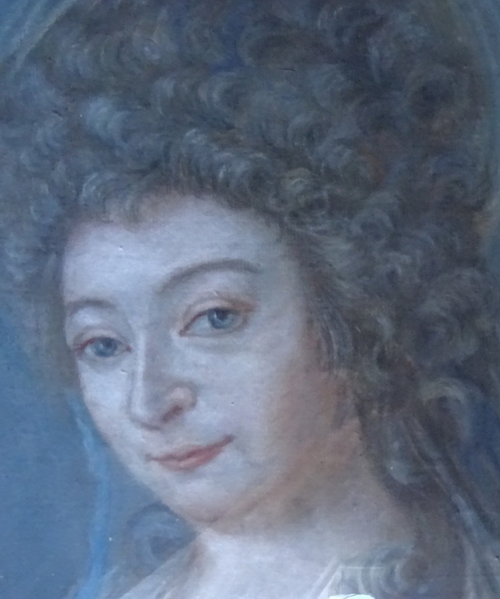 Portrait De Femme d'Epoque Louis XVI Ecole Française Du XVIIIème Siècle Pastel-photo-4