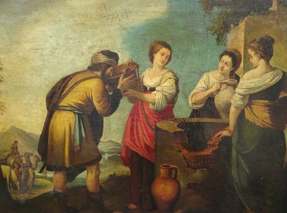 Tableau Rebecca et Eliezer Ecole Française du XIXe siècle H/T d'après Bartolomé Murillo-photo-3