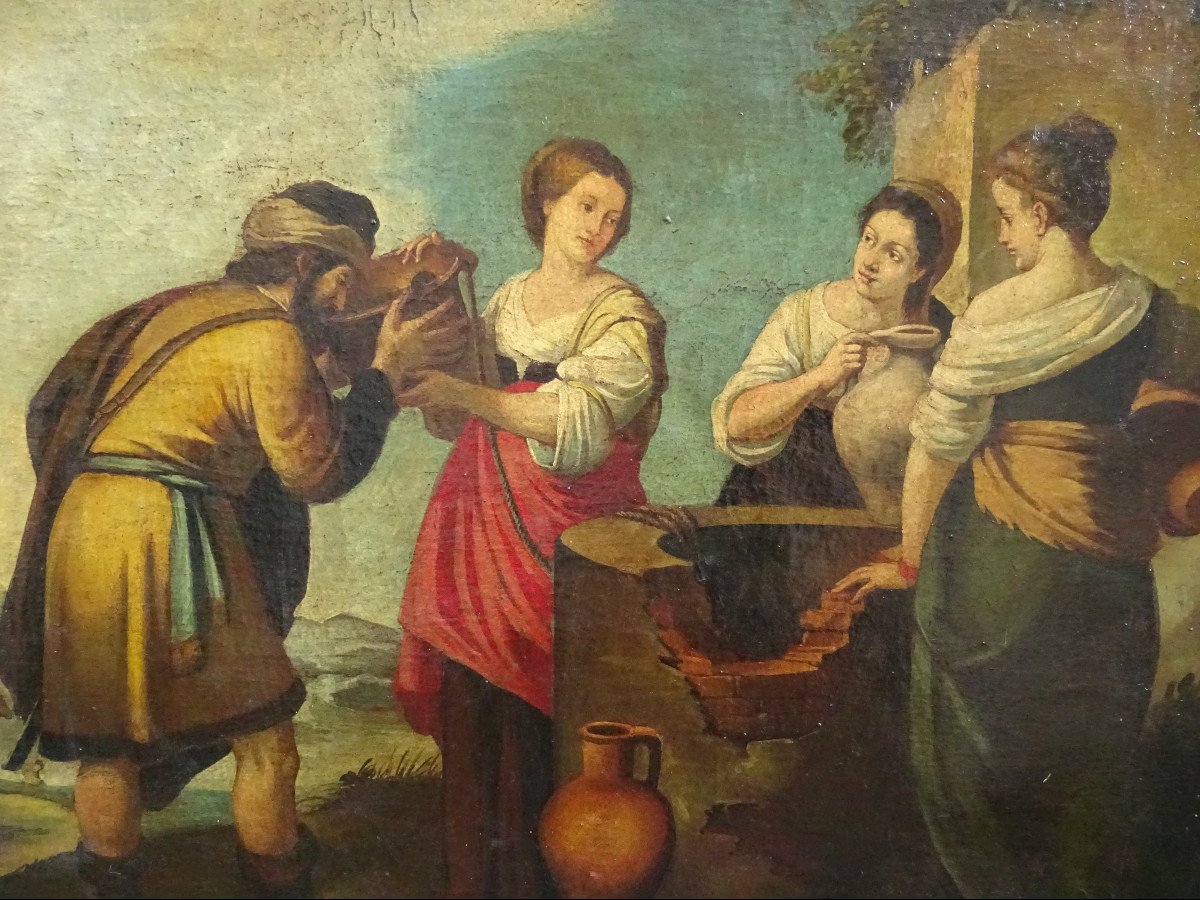 Tableau Rebecca et Eliezer Ecole Française du XIXe siècle H/T d'après Bartolomé Murillo-photo-4