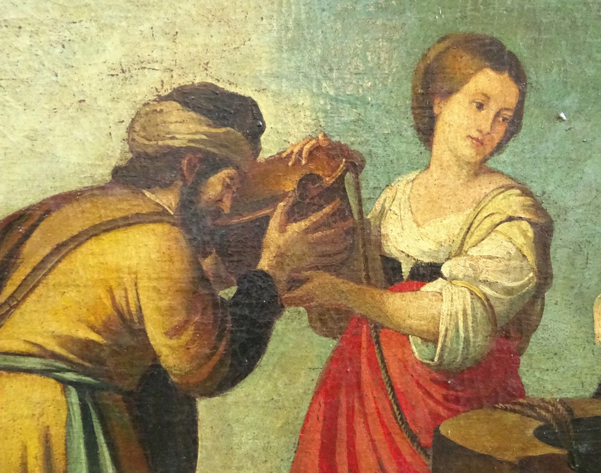 Tableau Rebecca et Eliezer Ecole Française du XIXe siècle H/T d'après Bartolomé Murillo-photo-2