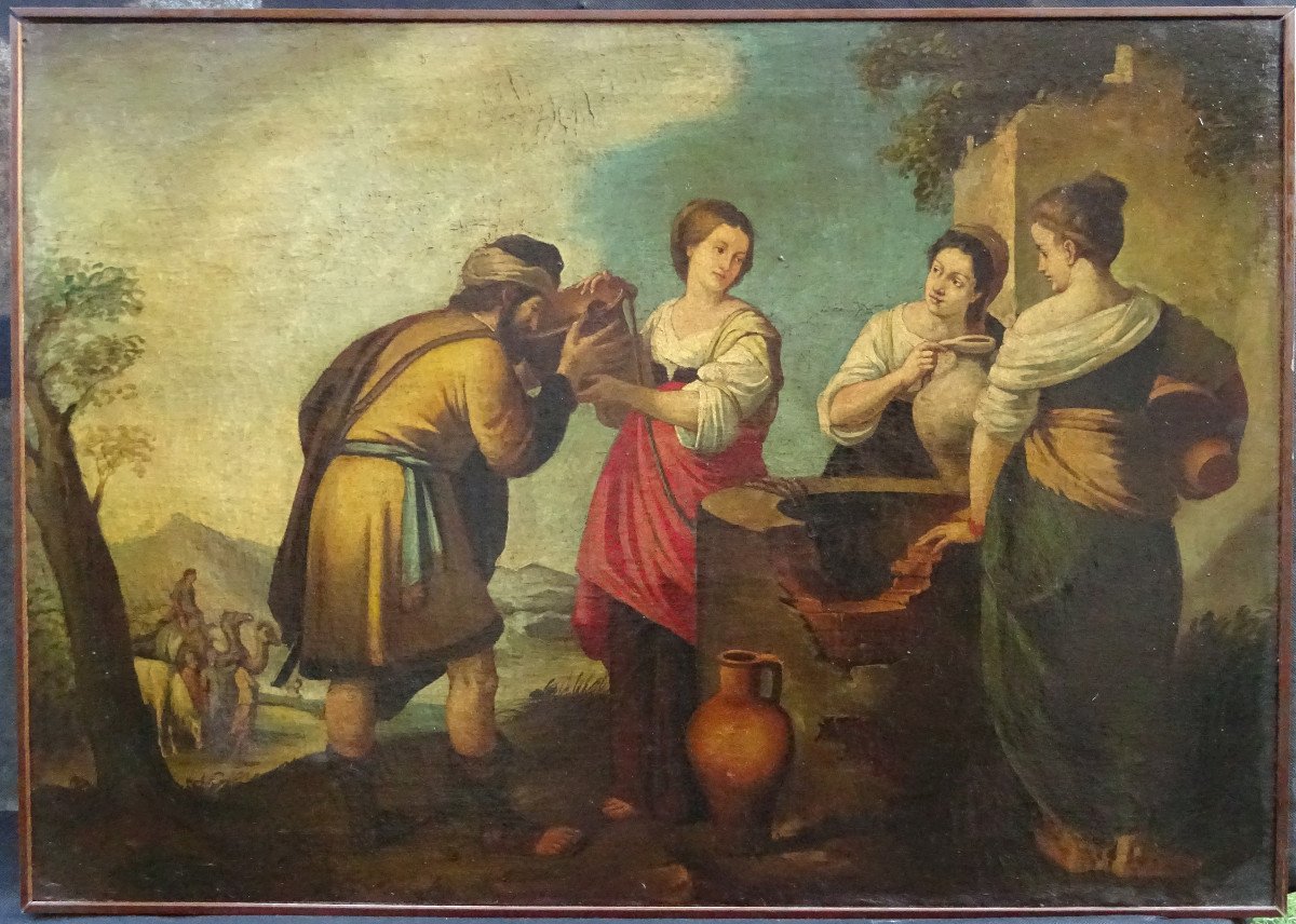 Tableau Rebecca et Eliezer Ecole Française du XIXe siècle H/T d'après Bartolomé Murillo