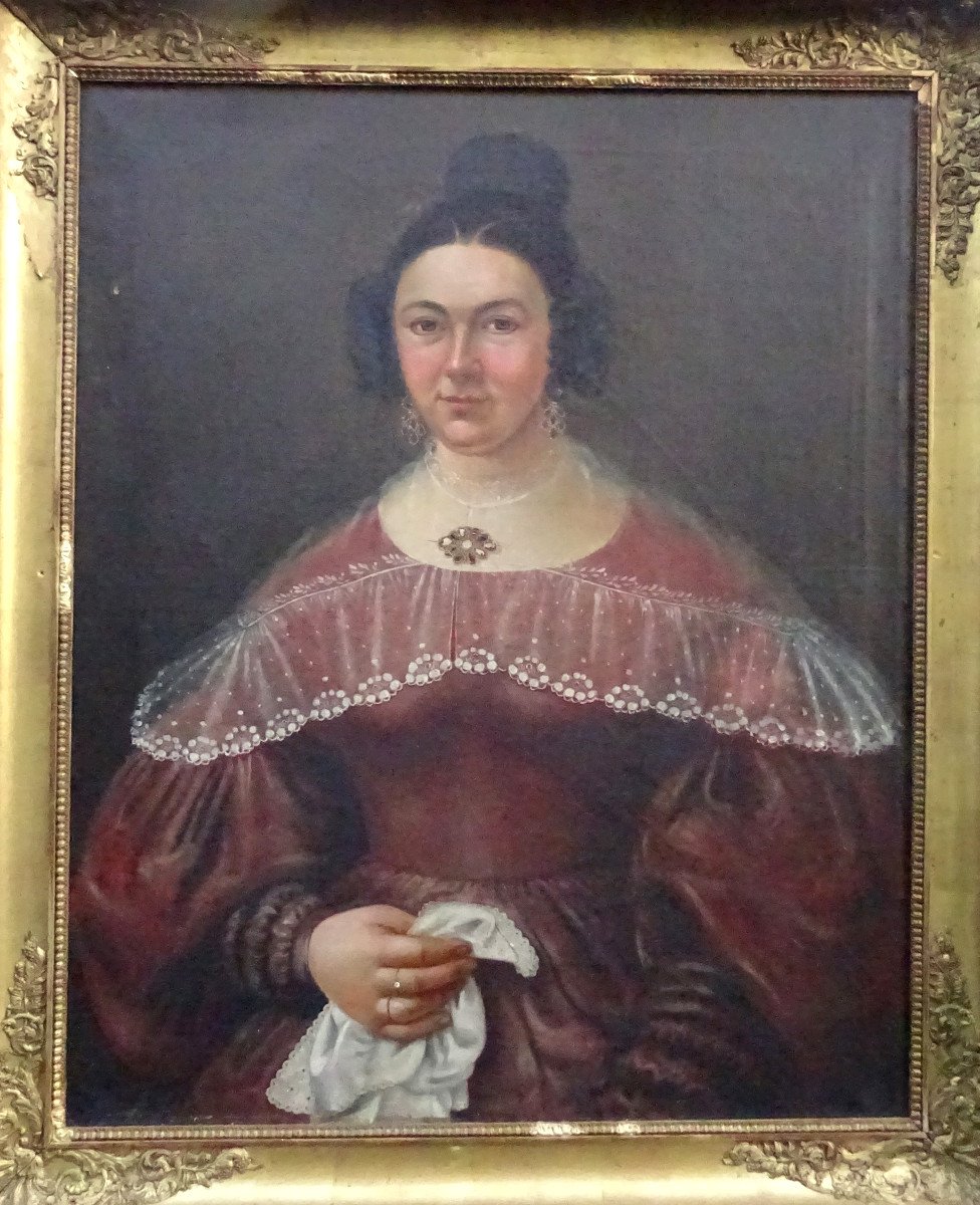 Large Portrait Of Woman From The Louis Philippe Period H / T From The XIXth Century Signed-photo-2
