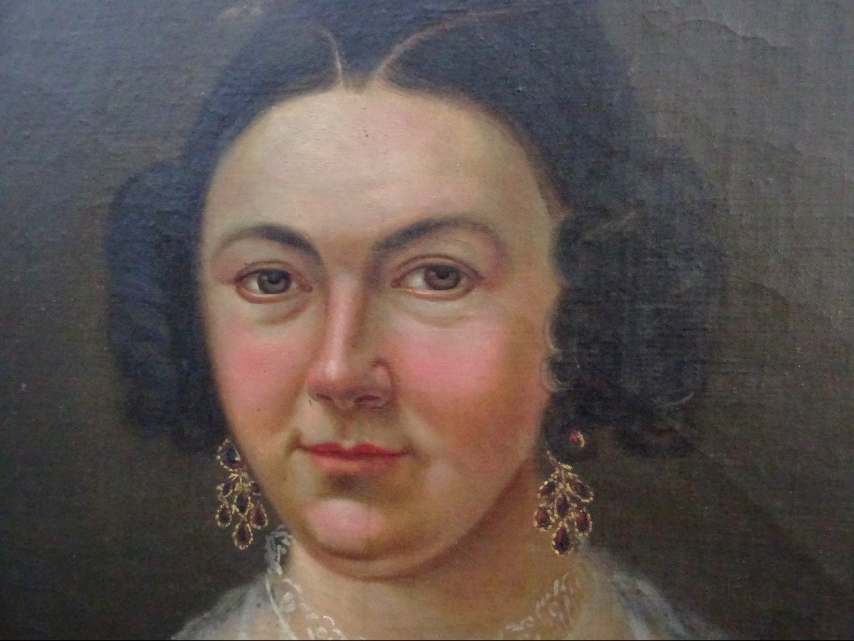 Large Portrait Of Woman From The Louis Philippe Period H / T From The XIXth Century Signed-photo-4
