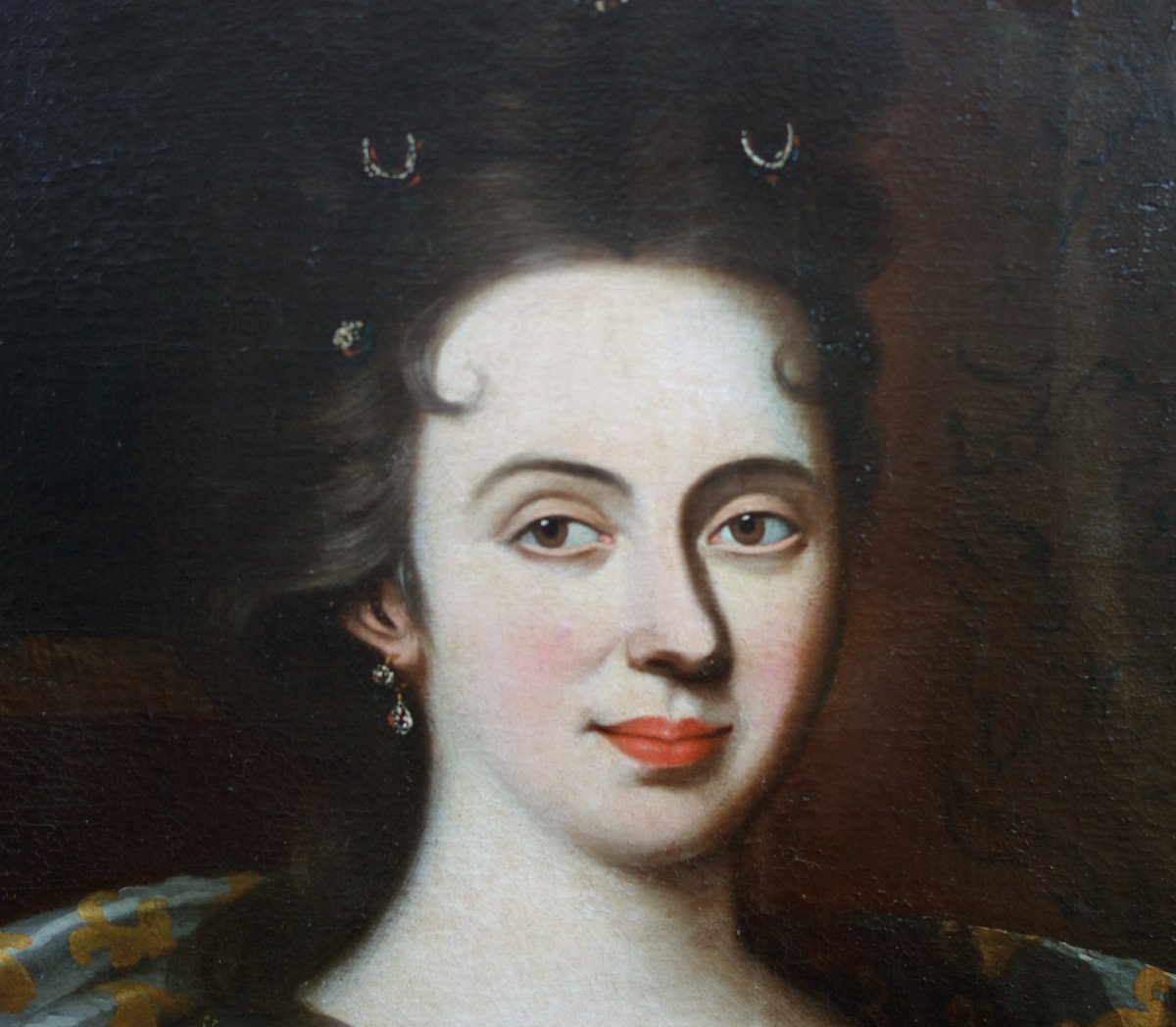 Large Portrait Of A Woman From The Louis XIV Period French School Of The XVIIth Century H/t-photo-4