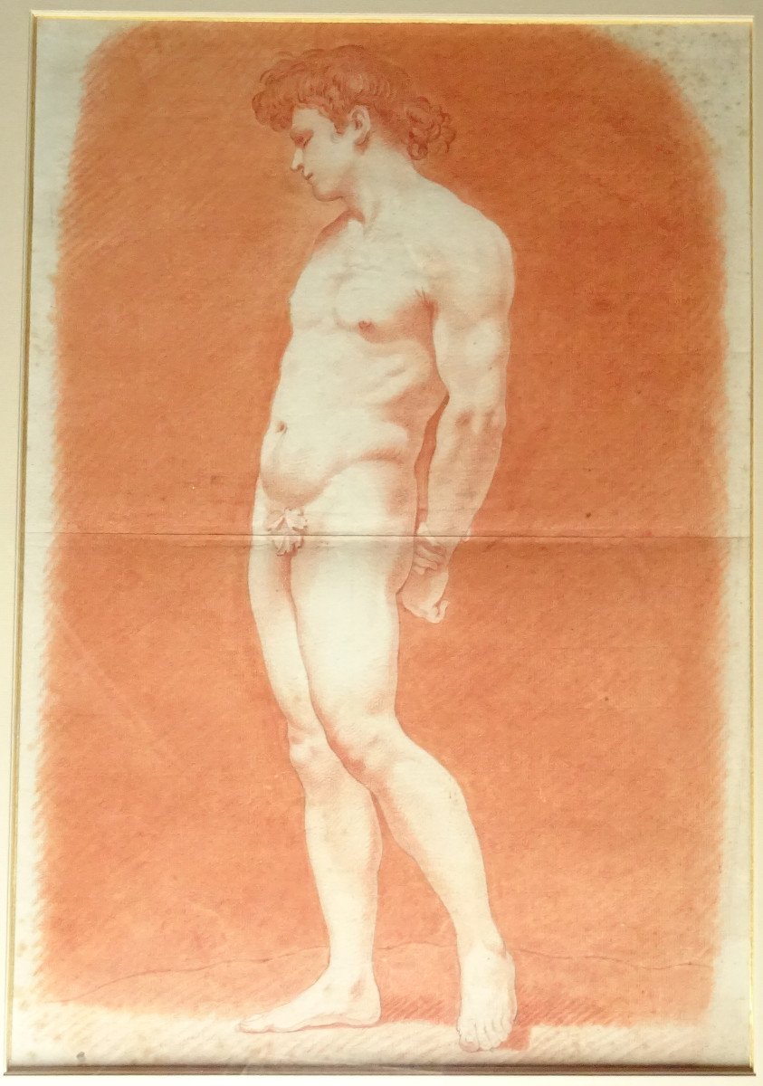 Male Academic Nude With Red Blood French School Eighteenth Century Drawing-photo-4