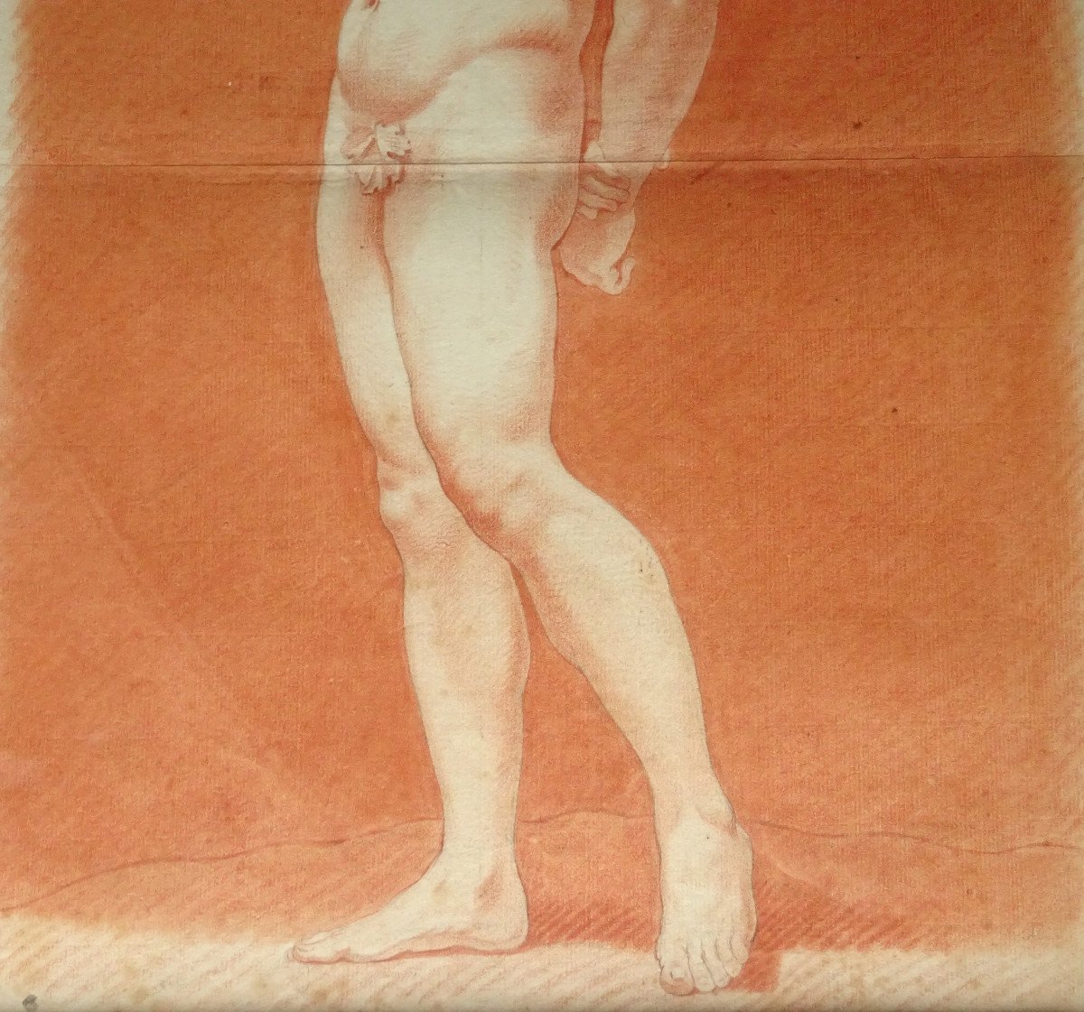 Male Academic Nude With Red Blood French School Eighteenth Century Drawing-photo-1