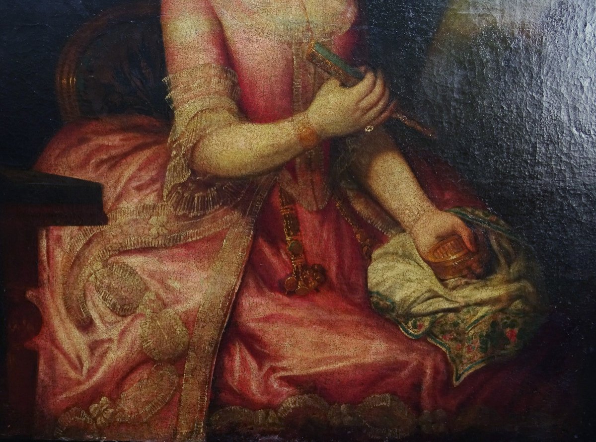 Large Portrait Of Woman Italian School Of The Eighteenth Century Oil On Canvas-photo-1