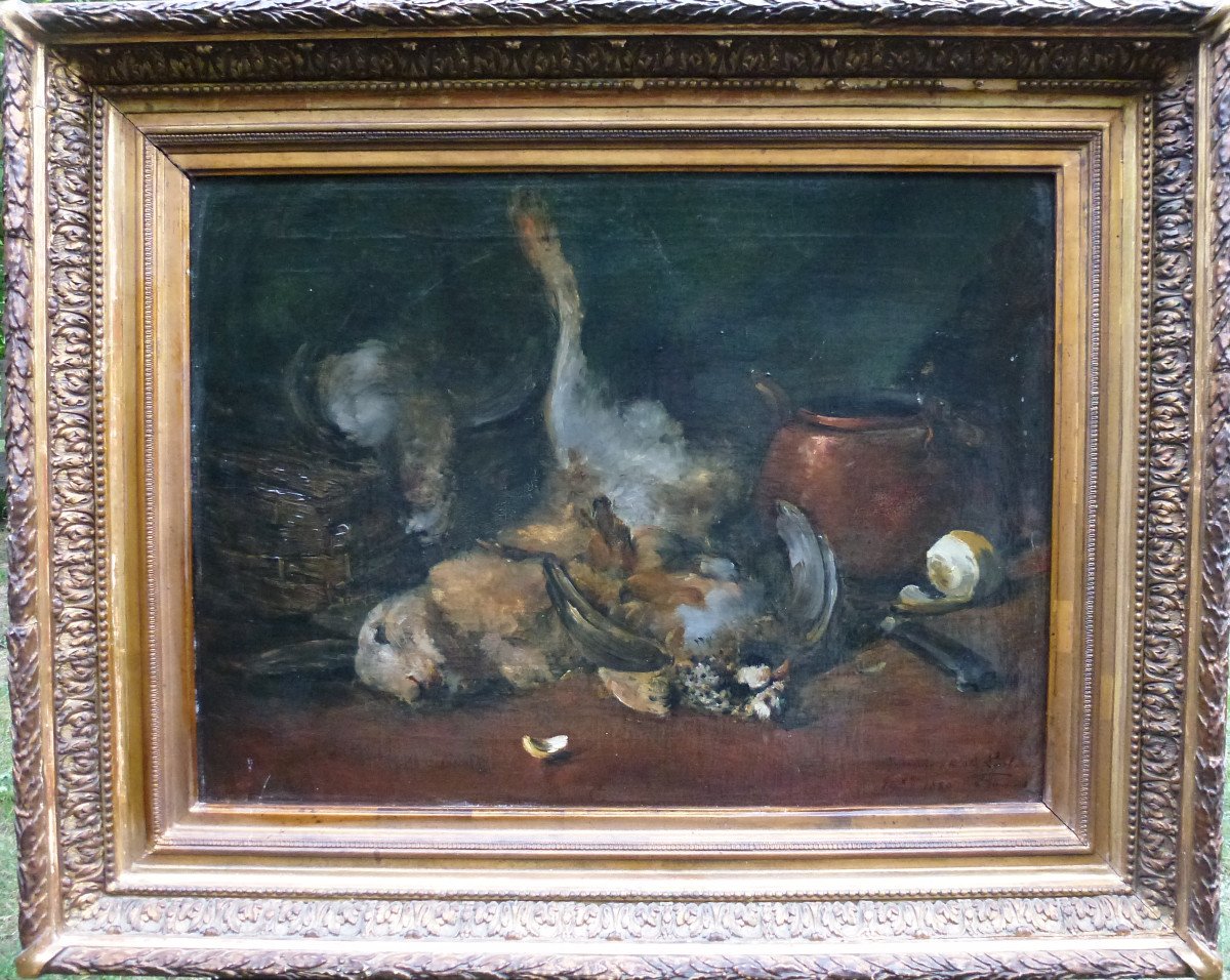 Giroud Painting Still Life With Hare French School XIXth Century Oil / Canvas-photo-2