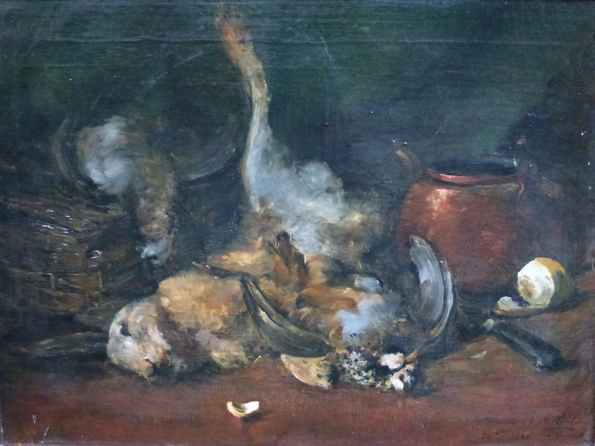 Giroud Painting Still Life With Hare French School XIXth Century Oil / Canvas-photo-3