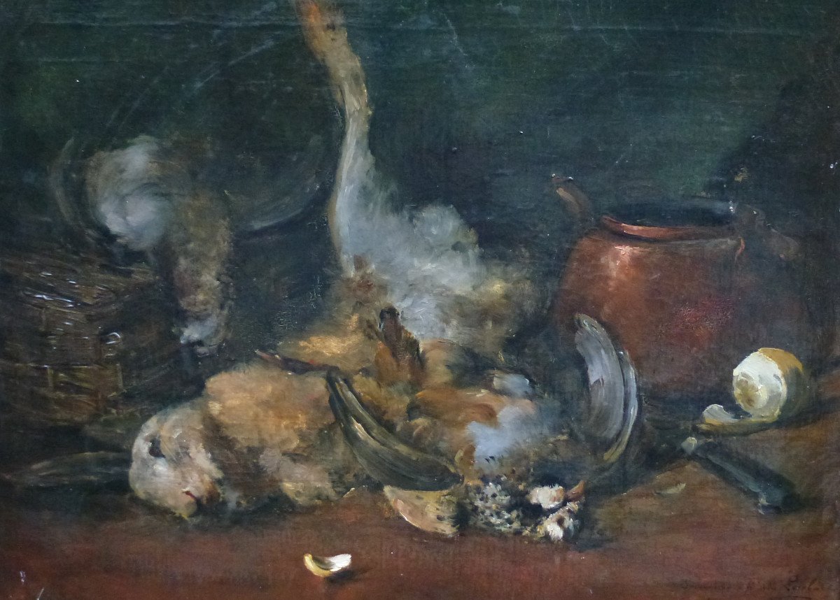 Giroud Painting Still Life With Hare French School XIXth Century Oil / Canvas-photo-1