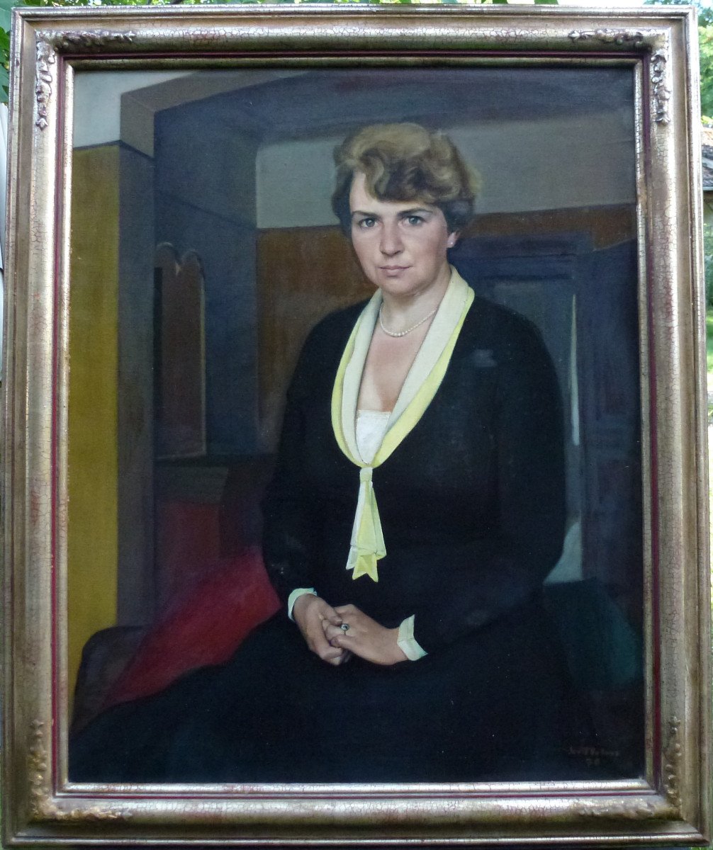 Portrait Of Woman French School Of The XXth Century Oil / Canvas Signed