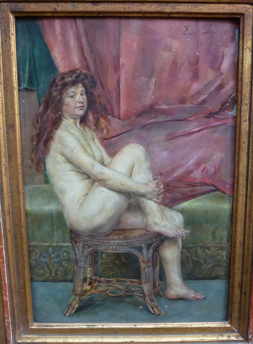 Eugène Prevost Messemin Nude Portrait Of Woman Oil / Panel Early 20th Century-photo-3