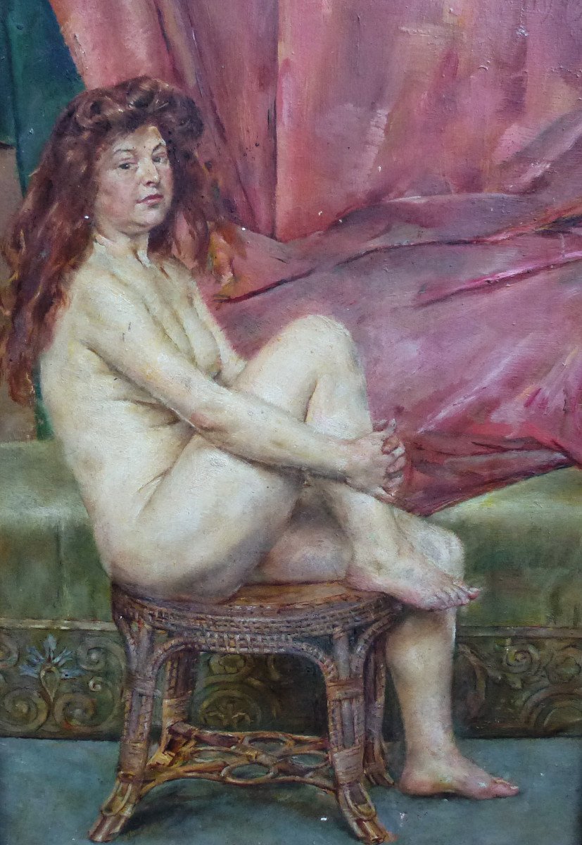 Eugène Prevost Messemin Nude Portrait Of Woman Oil / Panel Early 20th Century-photo-1