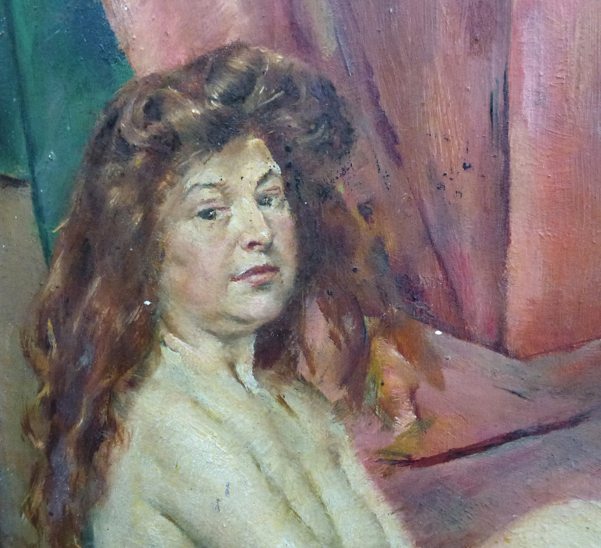 Eugène Prevost Messemin Nude Portrait Of Woman Oil / Panel Early 20th Century-photo-6