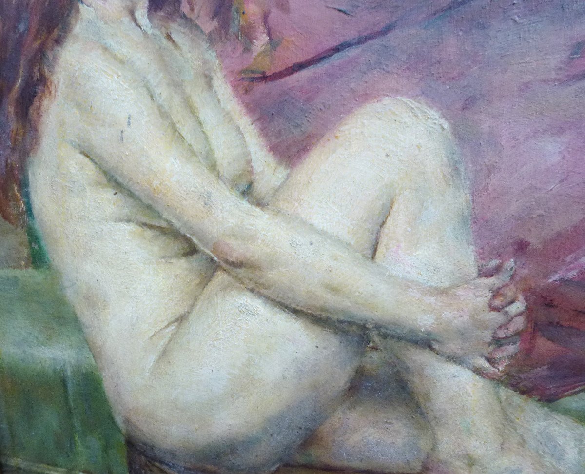 Eugène Prevost Messemin Nude Portrait Of Woman Oil / Panel Early 20th Century-photo-7