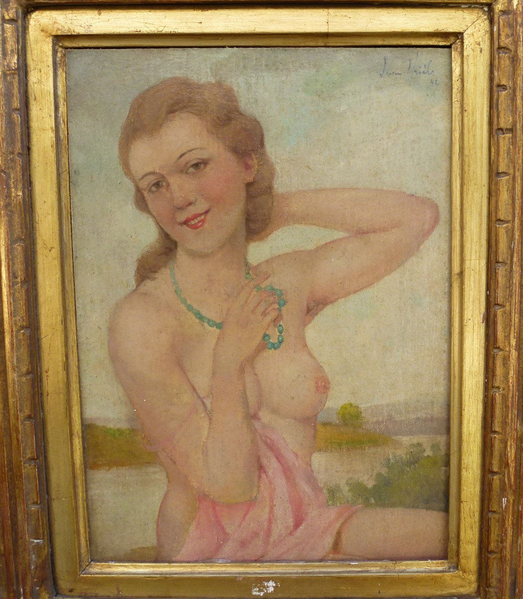 Jean Urièle Wore Woman Bather Oil On Panel From The Twentieth Century-photo-3