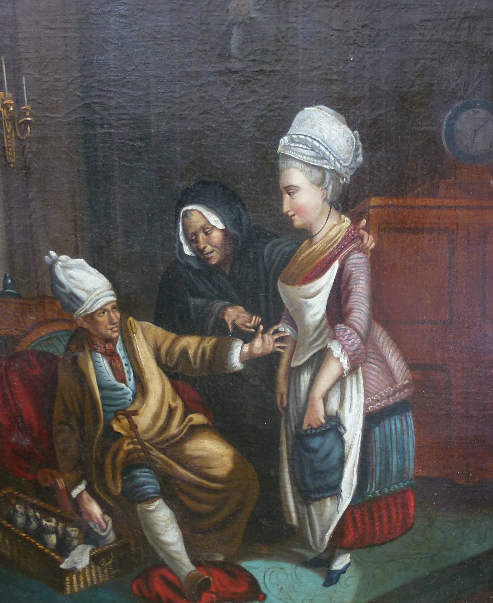 French School Genre Scene Painting From The Eighteenth Century Oil / Canvas-photo-1