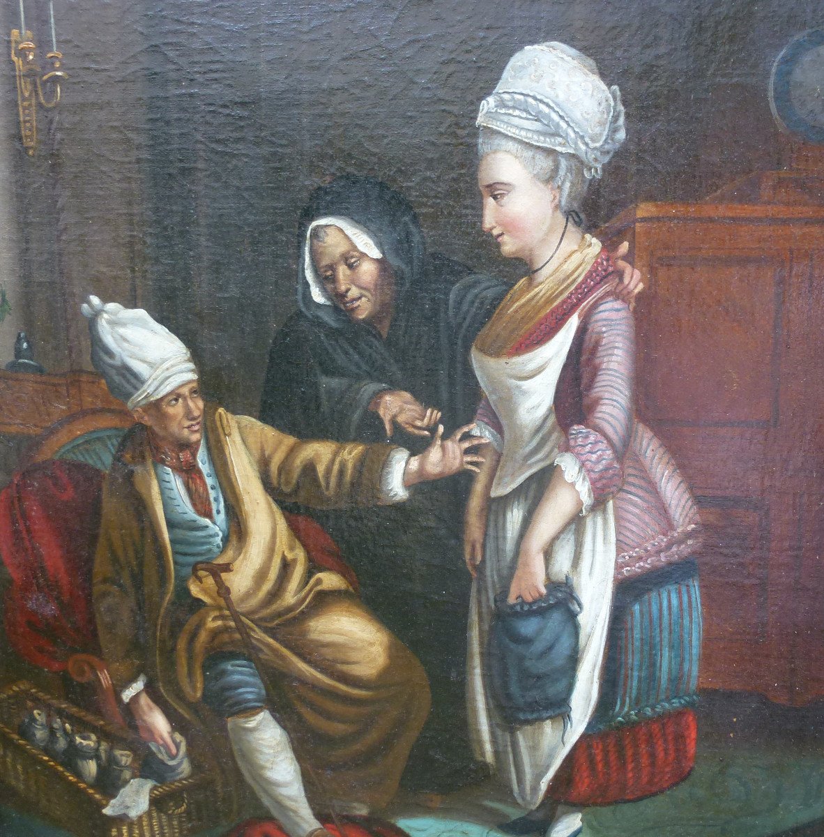 French School Genre Scene Painting From The Eighteenth Century Oil / Canvas-photo-2