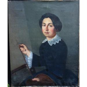 Portrait De Femme à Le Peinture Ecole Française Du XIXème Siècle Huile/toile