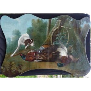 Tableau Scène De Chasse Panneau De Boiserie Huile/toile XVIIIème Siècle