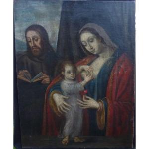 Religious Painting Virgin Of The Milk Oil / Canvas Early XVIIth Century
