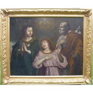 Grand Tableau Religieux Sainte Famille Huile/toile Du XVIIème Siècle