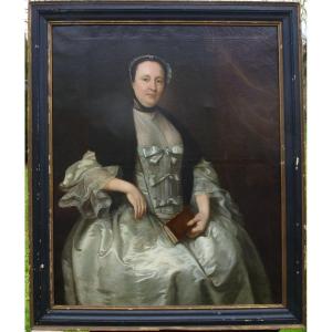 Large Portrait Of A Woman From The Louis XV Period Oil / Canvas From The Eighteenth Century