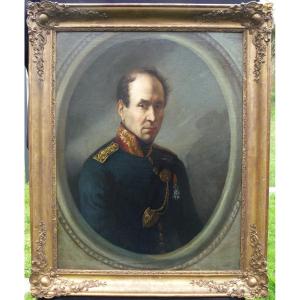 Portrait d'Homme Officier d'Epoque Louis Philippe Huile/toile Du XIXème Siècle