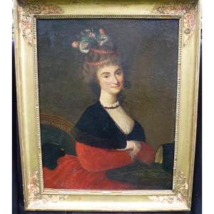 Portrait De Femme Au Chien d'Epoque Louis XVI Huile/toile Fin XVIIIème Siècle