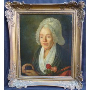 Portrait De Femme Mme Caudron Ecole Française Fin XVIIIème Siècle Huile/toile