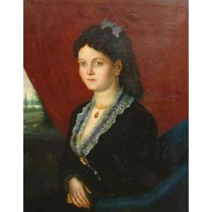 Portrait Of Young Woman Second Empire Period Oil / Canvas From The XIXth Century