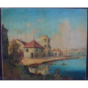 Bernard Seaside Landscape Painting Oil/canvas From The 20th Century Signed