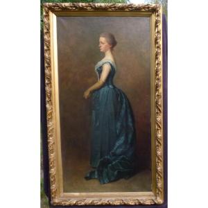 Théophile Lybaert Grand Portrait De Femme Huile/toile Du XIXème Siècle Signée