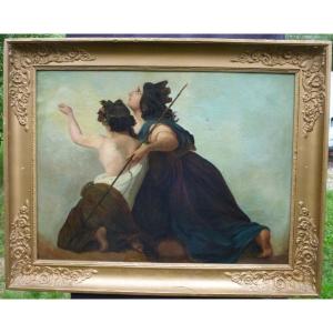 Large Genre Scene Allegory Of Pompeii Oil/canvas 19th Century