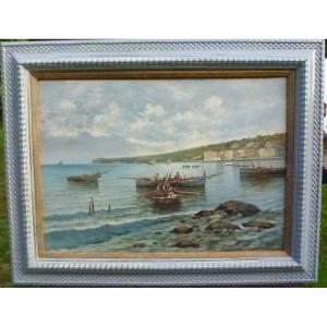 Painting Landscape View Of Naples Marine Oil/canvas From The Early 20th Century Signed