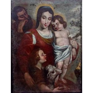 Tableau Religieux Vierge à l'Enfant Huile/toile Ecole Espagnole XVIIème Siècle