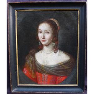 Portrait De Jeune Femme d'Epoque Louis XIII Huile/toile Du XVIIème Siècle