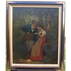 Galante Rural Genre Scene Oil/canvas Late 19th Century