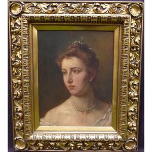 Eugène Smits Portrait De Jeune Femme Huile/panneau Fin XIXème Siècle
