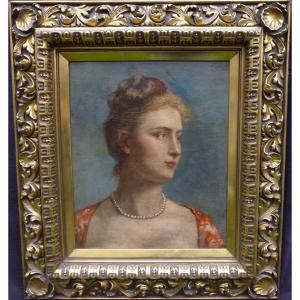 Eugène Smits Portrait De Jeune Femme Huile/toile Fin XIXème Siècle