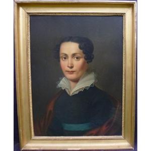 Portrait D'une Jeune Femme d'Epoque Charles X Huile/panneau Début XIXème Siècle