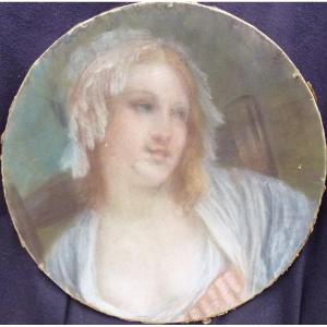 Portrait De Femme d'Epoque Louis XVI Pastel Fin XVIIIème Siècle