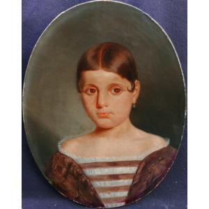 Portrait Of Young Girl Louis Philippe Period Oil/canvas 19th Century